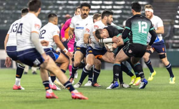 A game of rugby in progress.