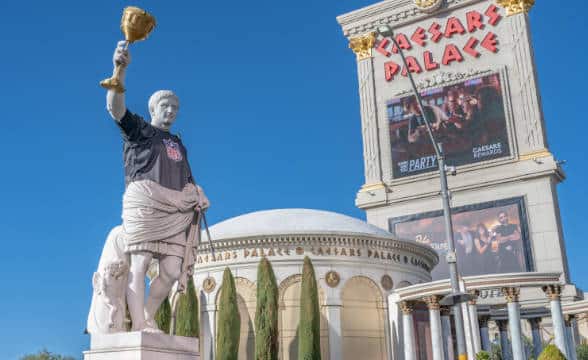 Caesar at Caesar's Palace Hotel and Casino dressed in an NFL jersey.