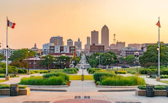 Des Moines in the sunset.