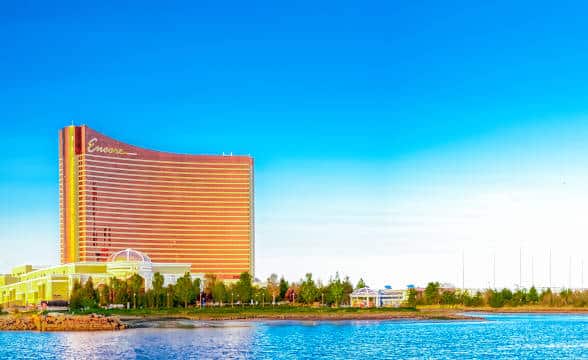 The Encore Boston seen from outside from the waterfront.