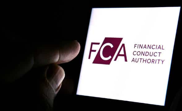 The official featured logo of the Financial Conduct Authoirty on a screen.