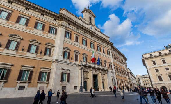 The square outside of the Italian parliament in Rome, the capital.