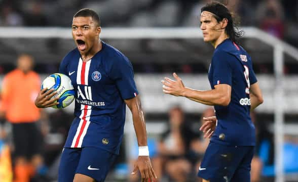 Kylian Mbappe reacting after a successful goal by PSG.