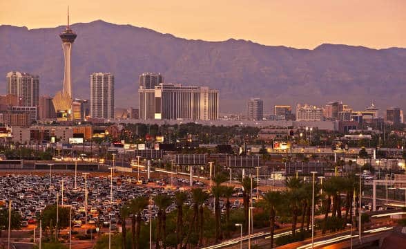 A picture of Las Vegas in the sunset.