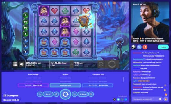 An official preview of the Livespins platform in action with a real streamer and viewers participating.