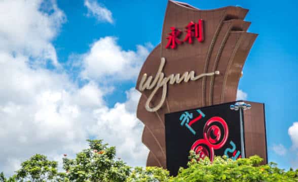 Macau's Wynn casino as seen from behind trees in Macau, Asia.