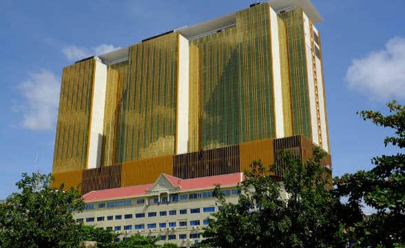 The facade of the Nagaworld Hotel in Phnom Penh