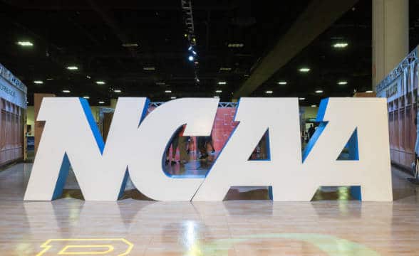 NCAA official league logo as a physical sculpture.