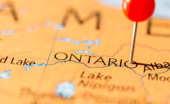 A map of Ontario with a pin on top.