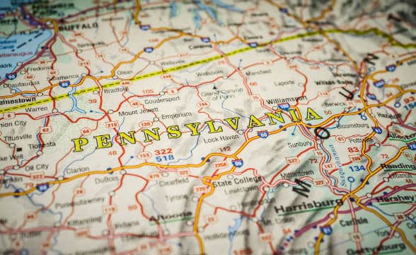 A map of Pennsylvania photographed up close.