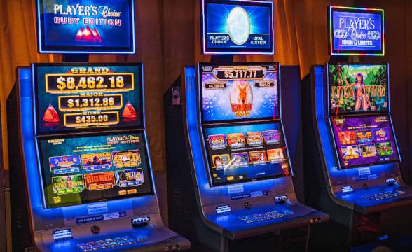 The pokies machines in a gaming parlor.