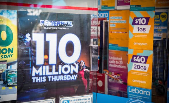 Powerball screen advertising the jackpot.