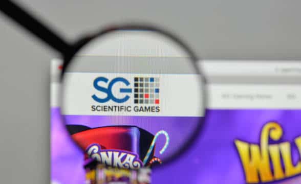 Scientific Games' company logo through a magnifying glass.