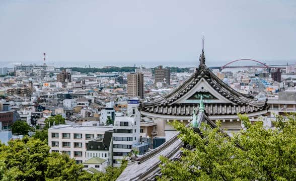 A view of Wakayama City and the Wakayama Castle.