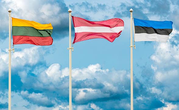 Flags of the three Baltic countries - Lithuania, Estonia and Latvia