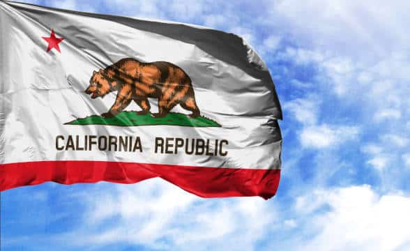 California state flag flying in the air.