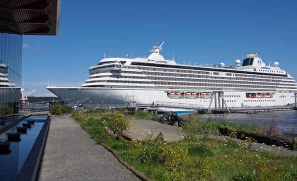 A Crystal Cruises ship docked.