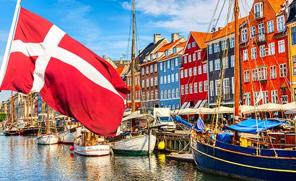 Denmark's flag at a port in Copenhagen