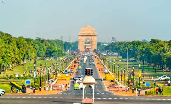 One of the main streets in New Delhi, India.