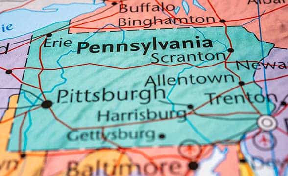 Map of Pennsylvania, US