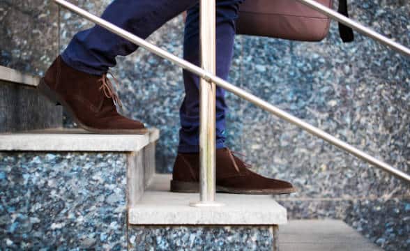 A person walking down the stairs.