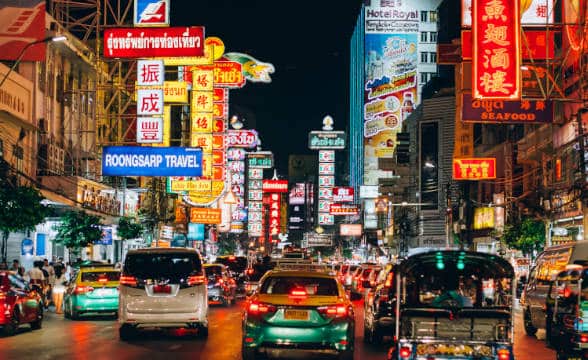 Thailand, Bangkok city street during the night.