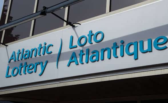 The front door and sign of the Atlantic Lottery in Canada.