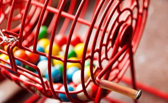 A wheel with bingo balls.