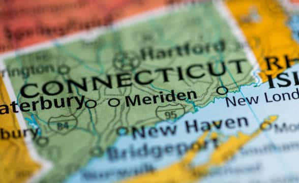 A map of Connecticut, USA.