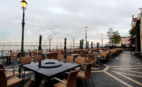 An empty promenade in Macau.