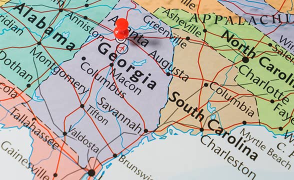 Georgia pinned on the map of the USA