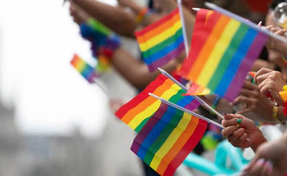 The LGBT Pride Month community and flags.