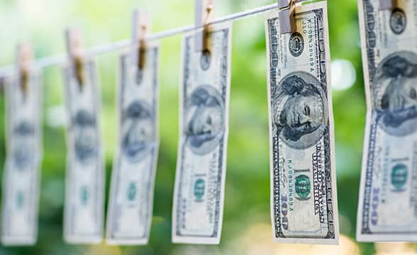 Dollars on a clothes line