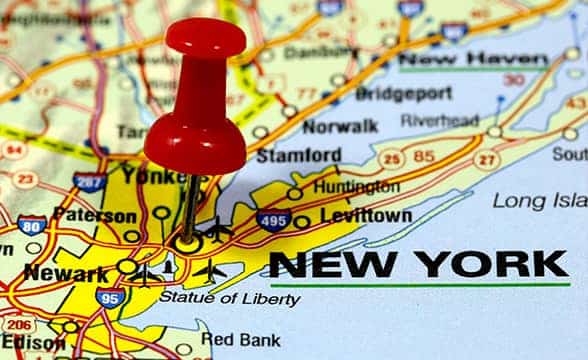 New York on the map of the USA