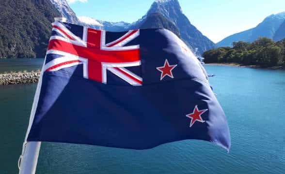 A New Zealand's flag overseeing the lake.