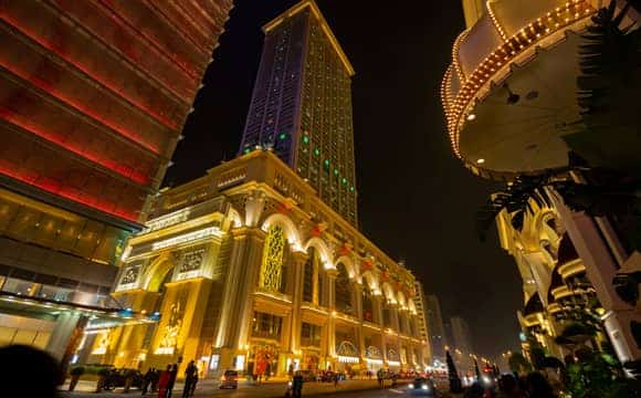 Night exterior view of the L'arc Hotel Macau