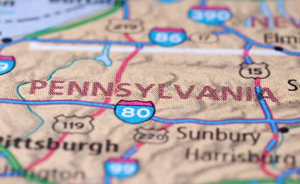 Pennsylvania on the map of the United States