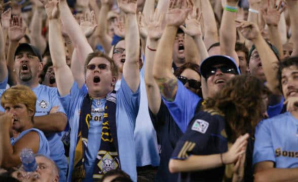 Philadelphia Union fans cheering together.