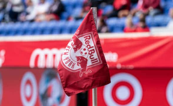 Red Bulls, MLS soccer club's official flag at the stadium.