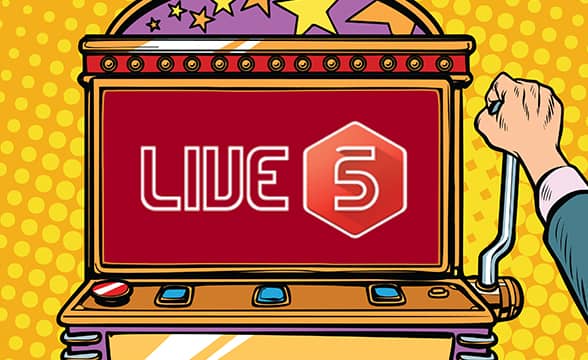 Live 5 Gaming's logo appears on a slots game