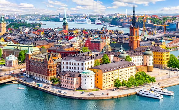 Aerial view of the old town in Stockholm, Sweden