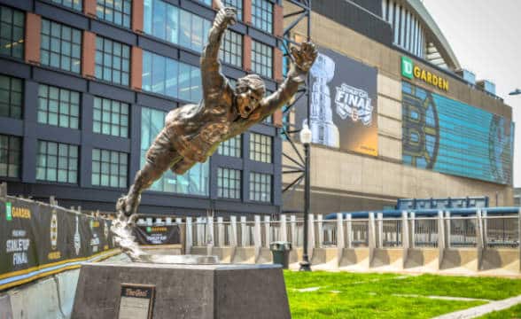 TD Garden in Boston's famous figure outside the facility.