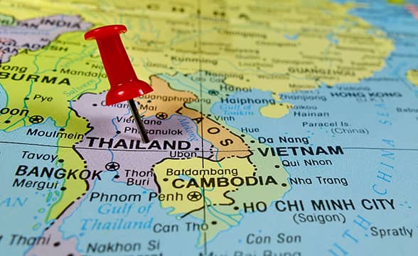 Thailand pinned on the world map