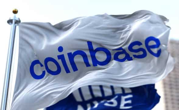 Coinbase's flag with the companys logo and name.