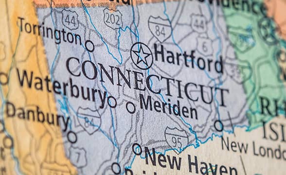 Connecticut on the map of the USA