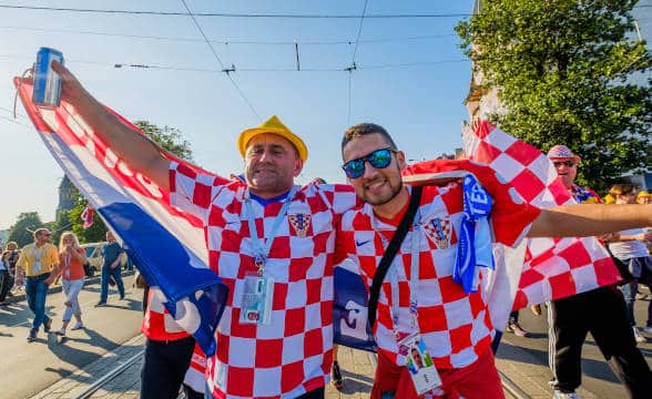 Croatian soccer fans celebrating.