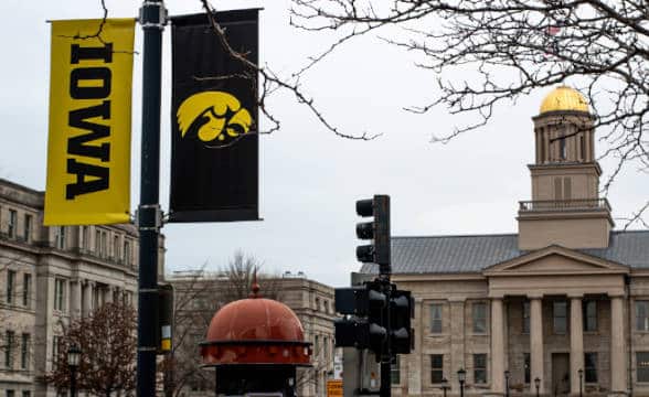 A sign and a building in the state of Iowa.