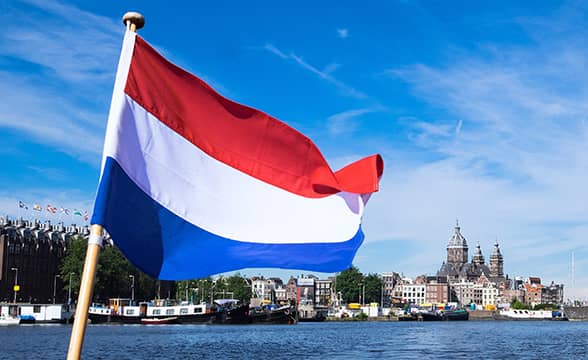 The Netherlands' flag on a boat in Amsterdam