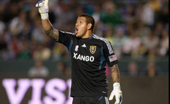 Real Salt lake goalie raising a hand.