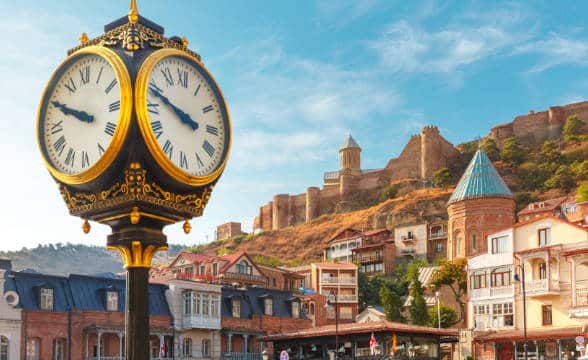 Tbilisi's famous street clock in Georgia.